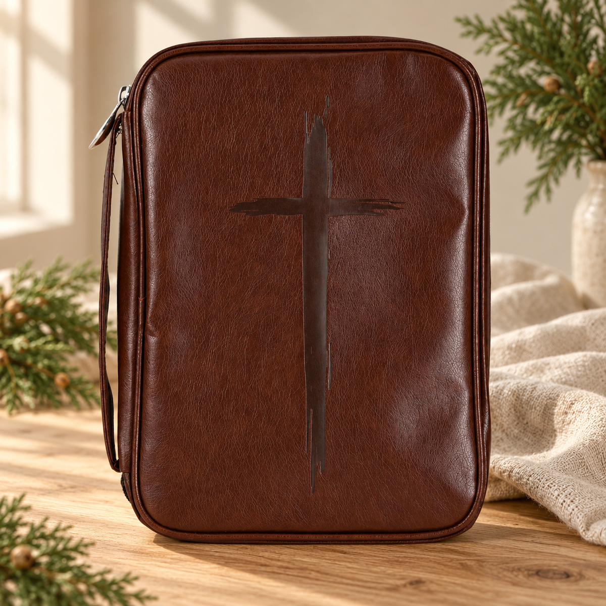 Bible Cover: Brown Rugged Cross — Large — Psalm & Cedar editorial product image