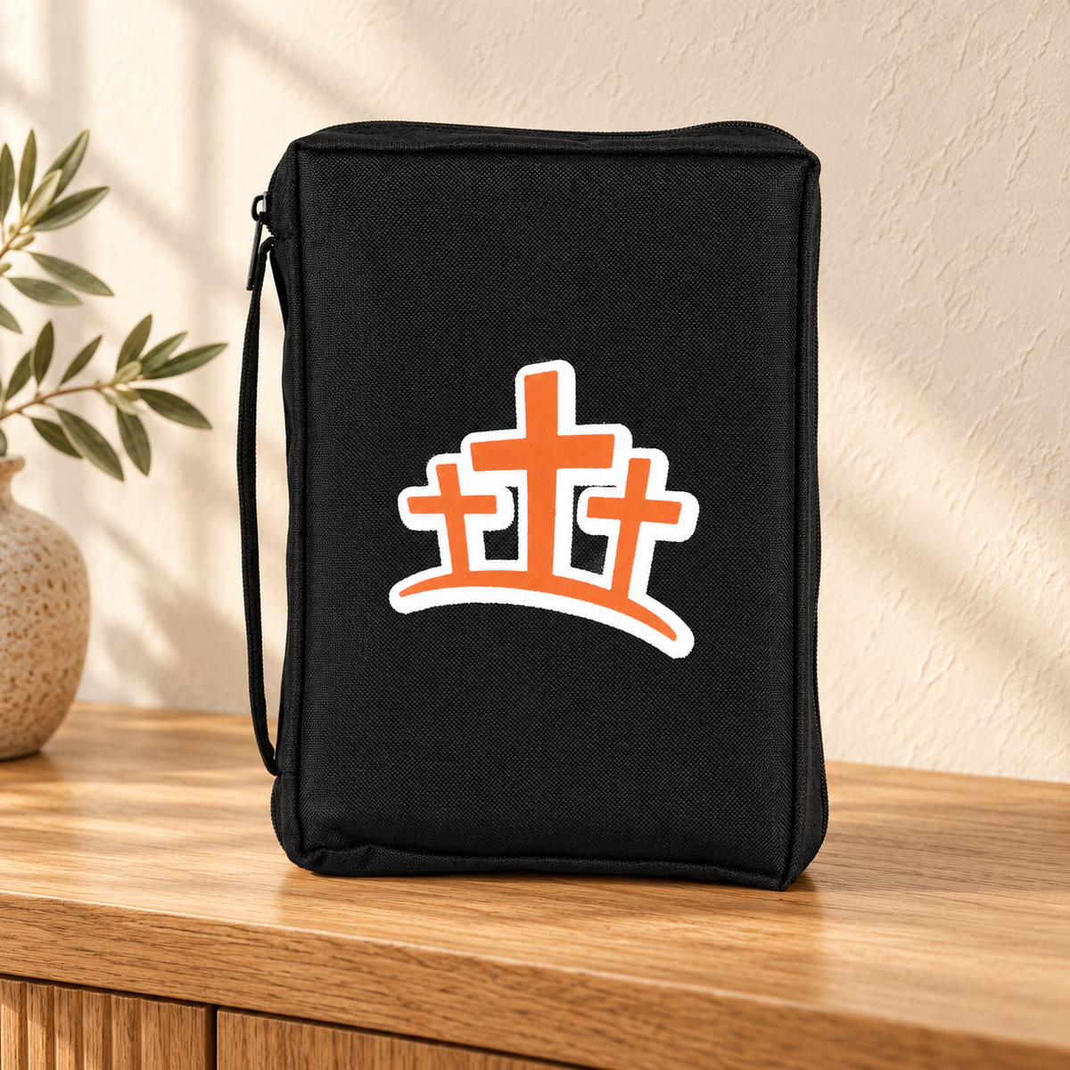 Bible Cover: Orange Crosses — Black, Large — Psalm & Cedar editorial product image