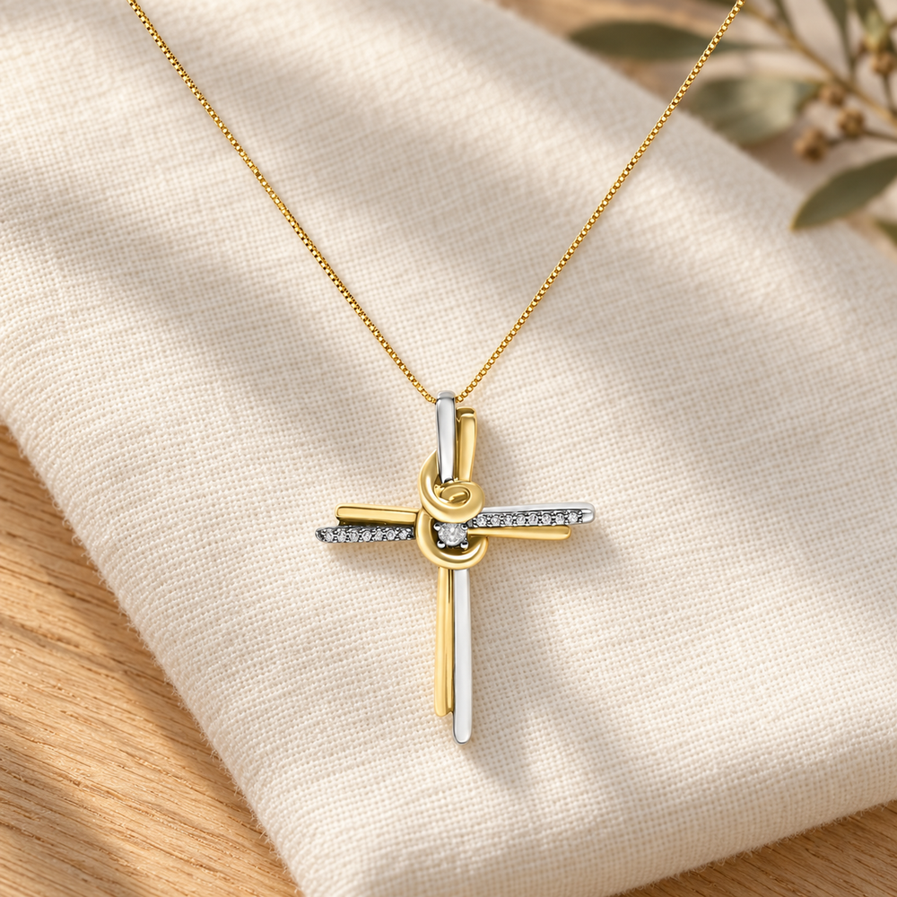 Necklace: 18-Inch Two-Tone Gold Diamond Cross — Psalm & Cedar editorial product image