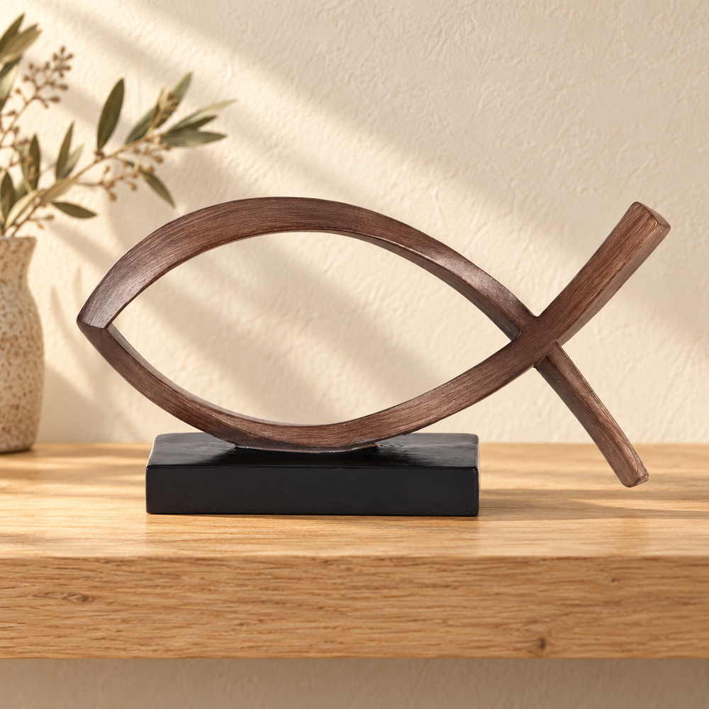 Figurine: Walnut Ichthys — 8-Inch — Psalm & Cedar editorial product image