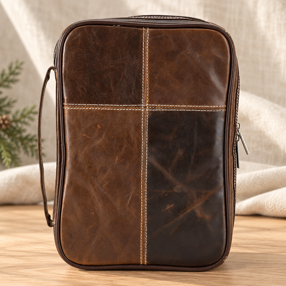 Bible Cover: Cross-Stitched Leather — Psalm & Cedar editorial product image