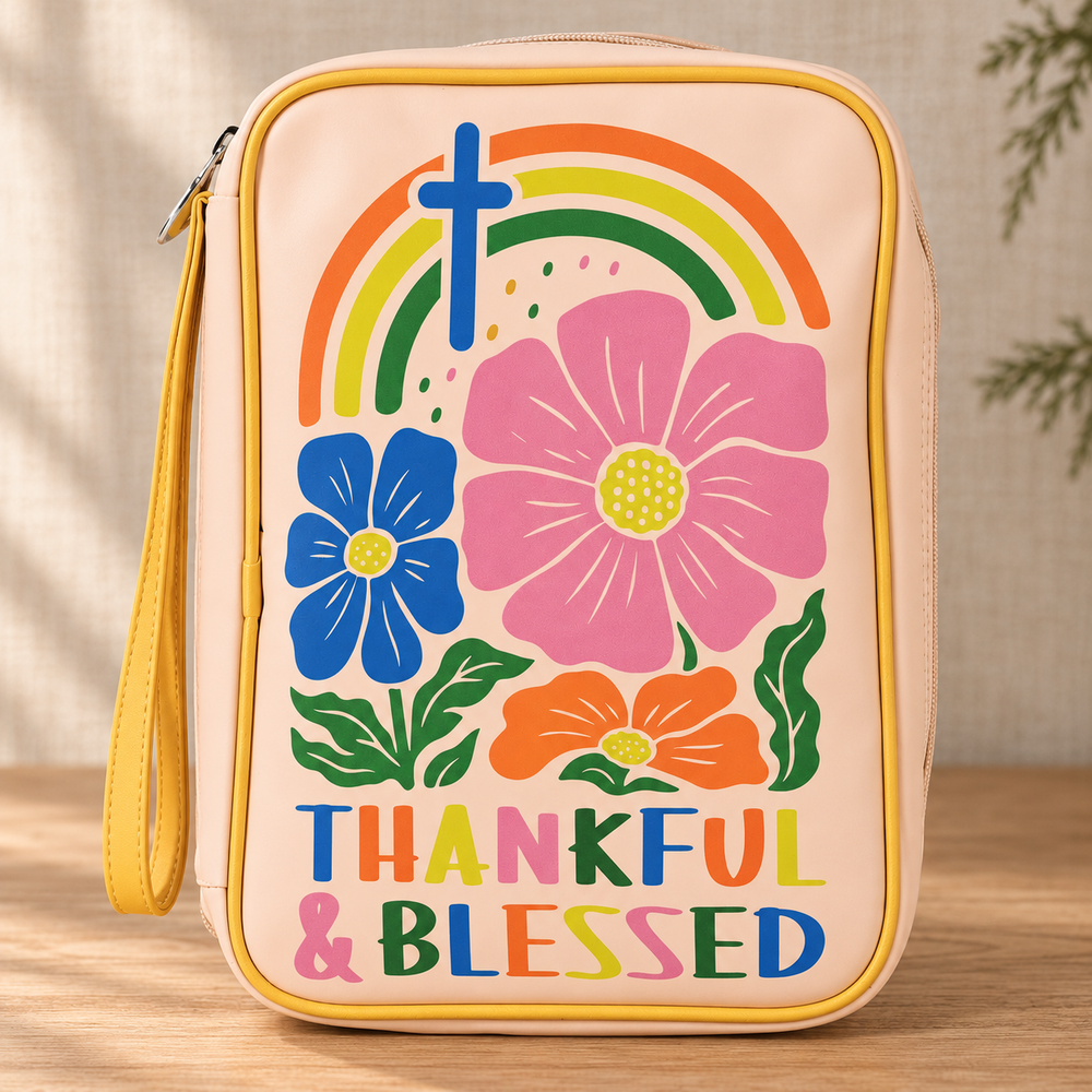 Bible Cover: Thankful & Blessed Floral — Large — Psalm & Cedar editorial product image