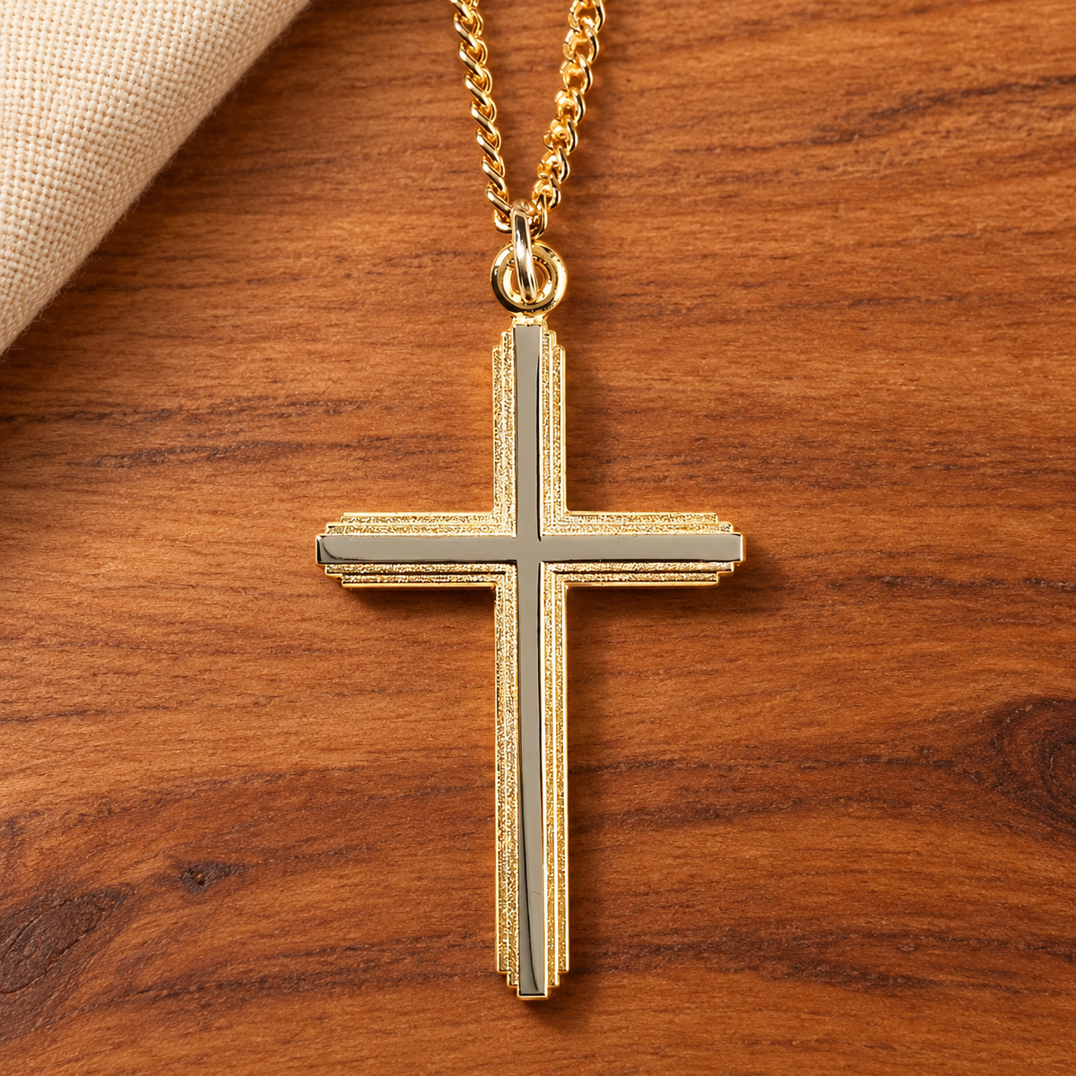 Necklace: Two-Tone Silver & Gold-Plated Cross — 24-Inch Chain — alternate view