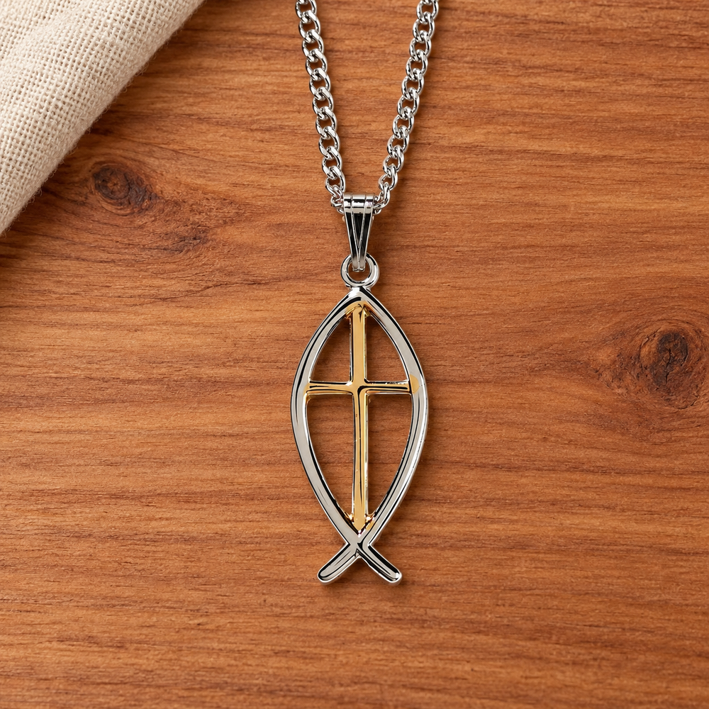 Psalm & Cedar Silver & Gold-Plated Fish Cross Necklace