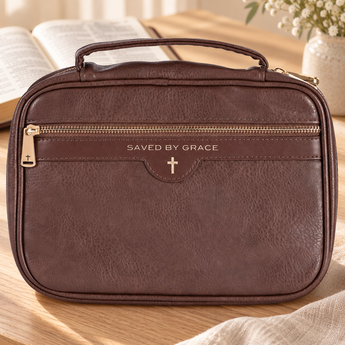 Psalm & Cedar | Saved by Grace Brown Extra Large Bible Cover