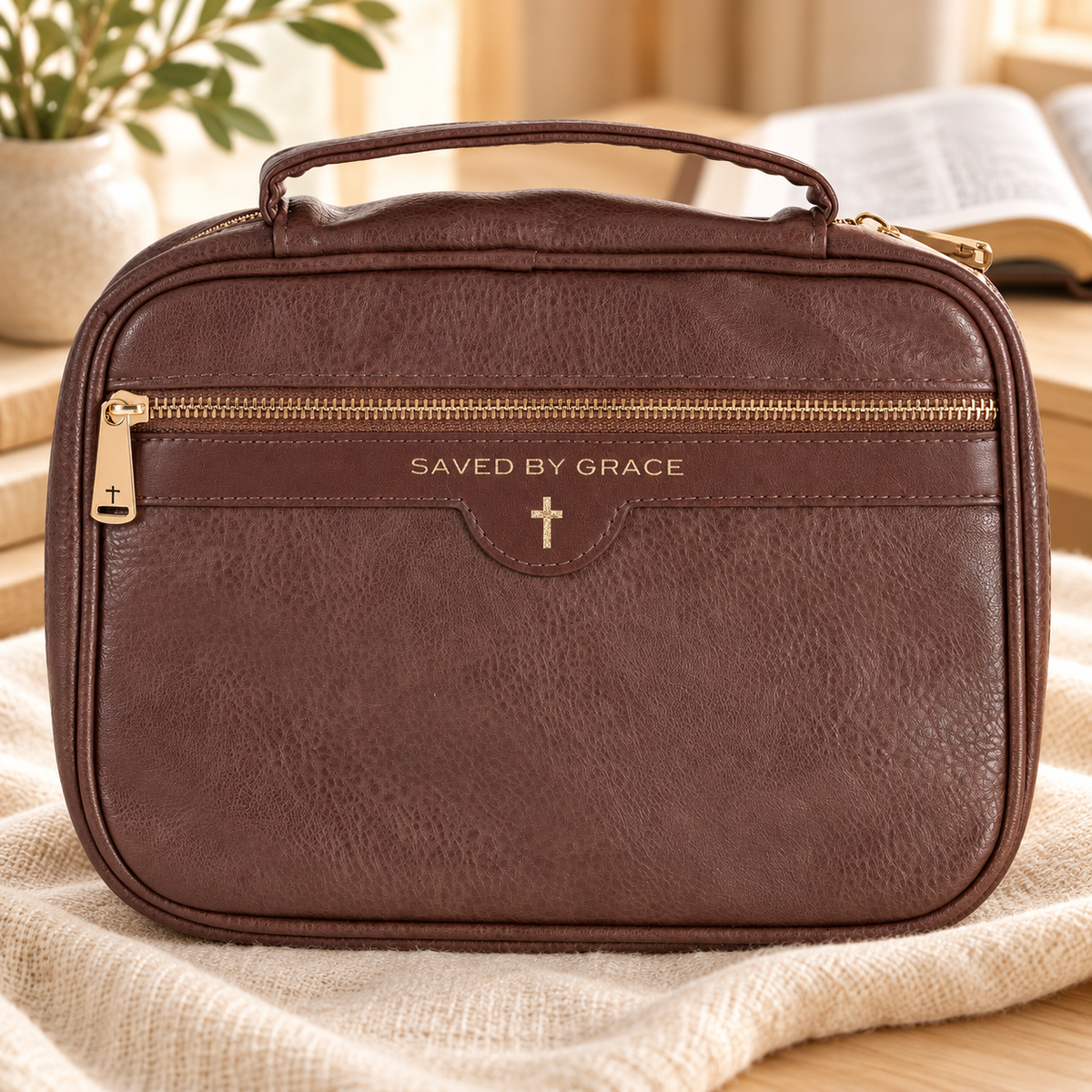 Psalm & Cedar | Saved by Grace Brown Extra Large Bible Cover