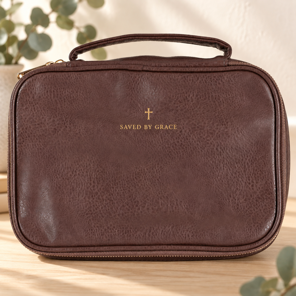 Psalm & Cedar | Saved by Grace Brown Extra Large Bible Cover