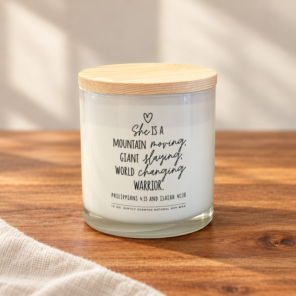 Psalm & Cedar — She Is A Mountain Moving candle detail