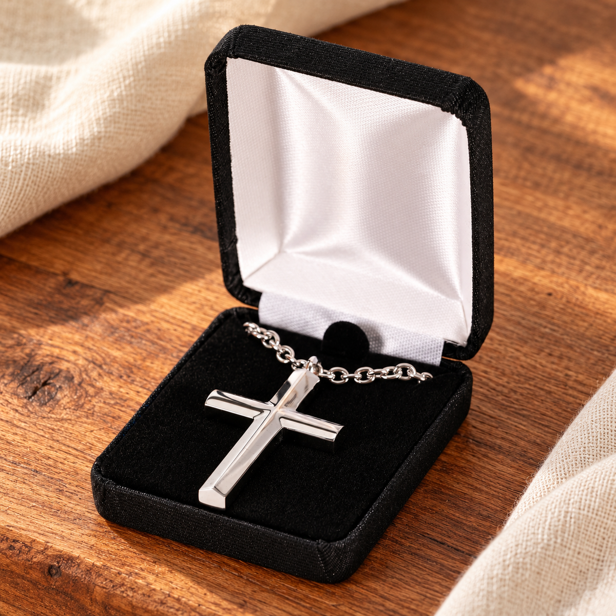 Stainless-steel beveled cross necklace