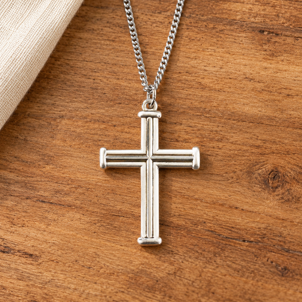 Silver Plated Double Satin Cross Necklace