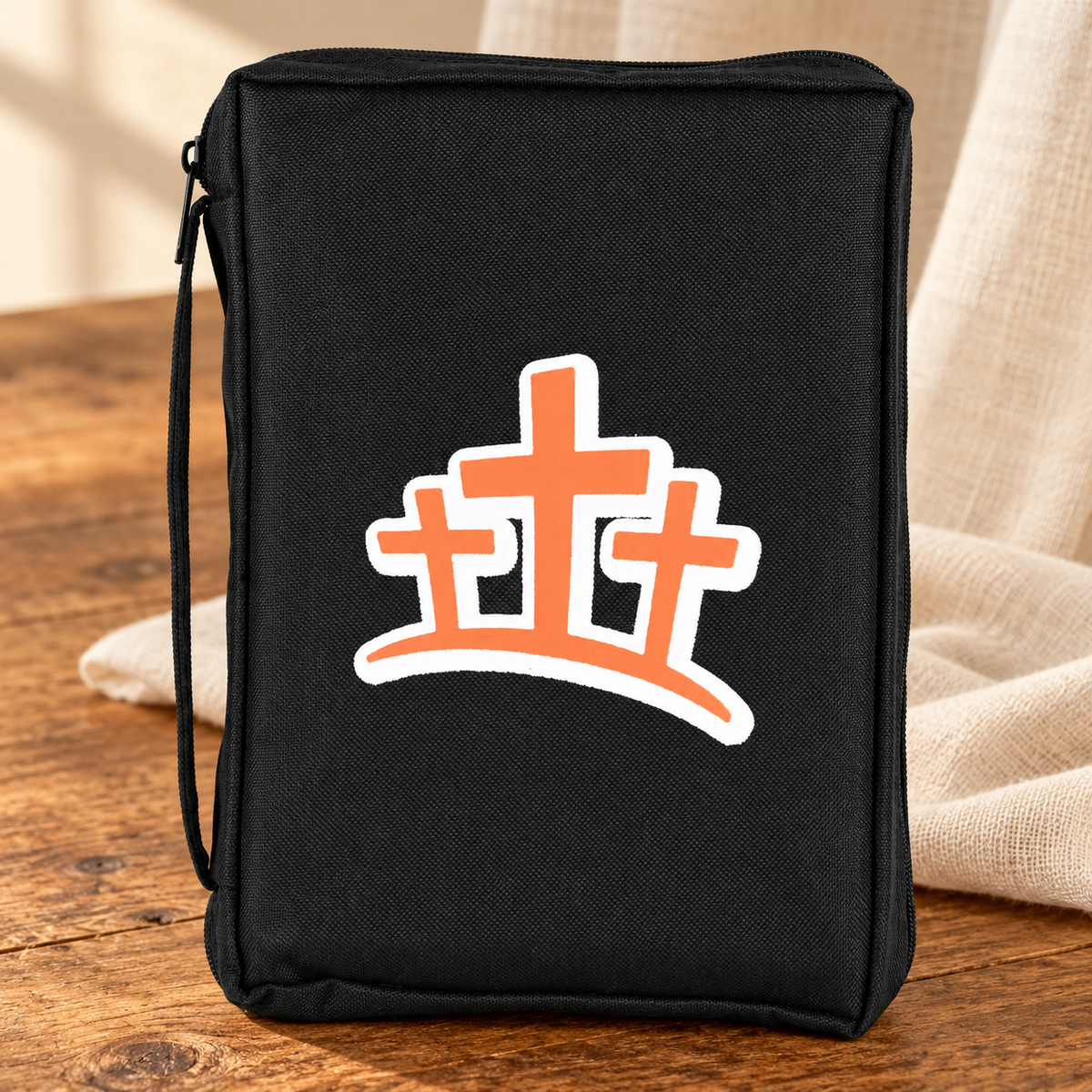 Bible Cover: Orange Crosses Black Large