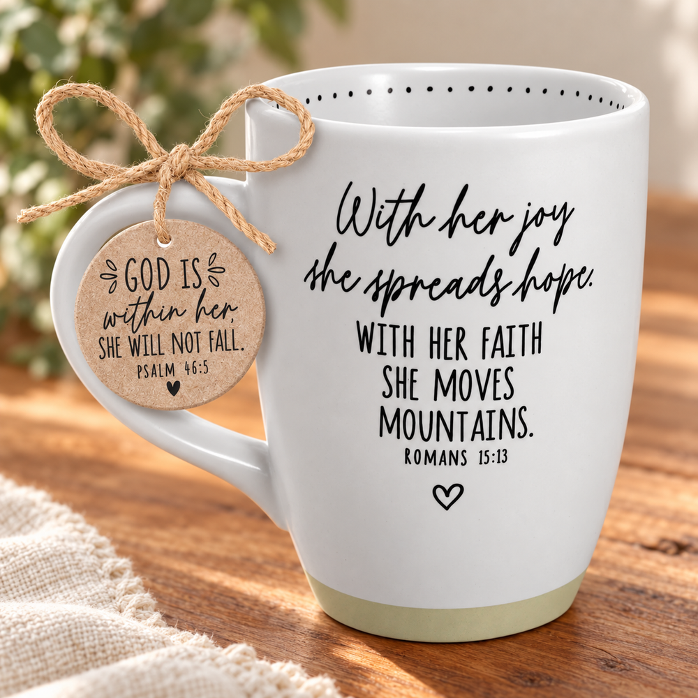 Mug: She Spreads Hope — White Ceramic, 17 oz — front view