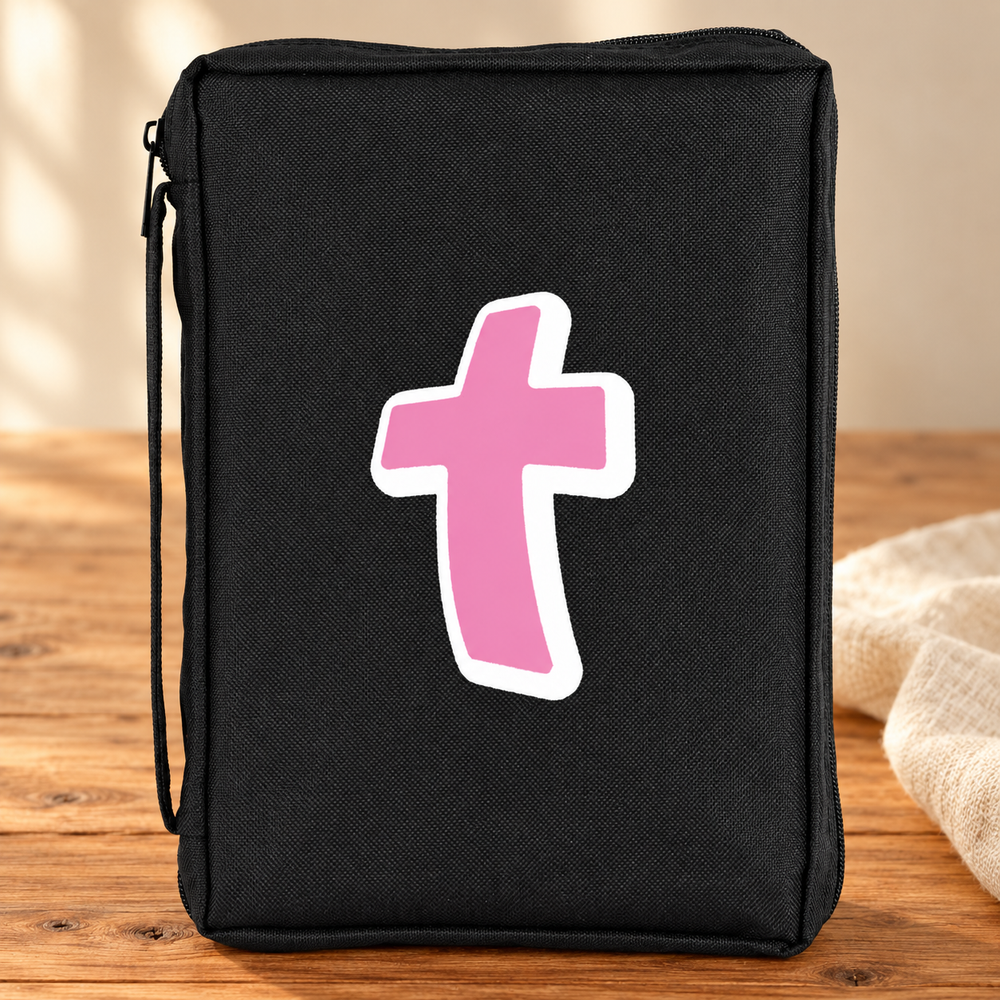Bible Cover: Pink Cross Black Medium