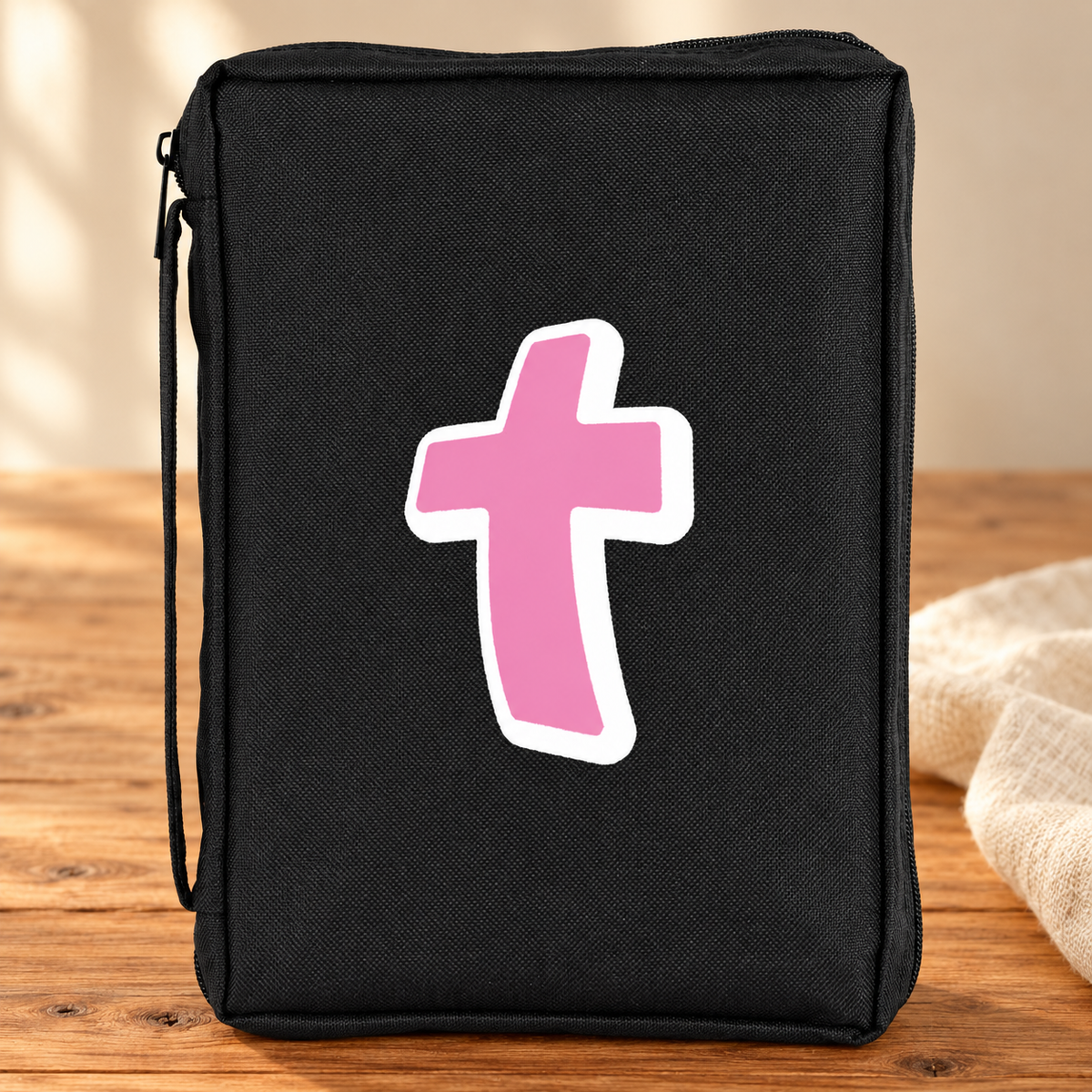 Bible Cover: Pink Cross Black Medium