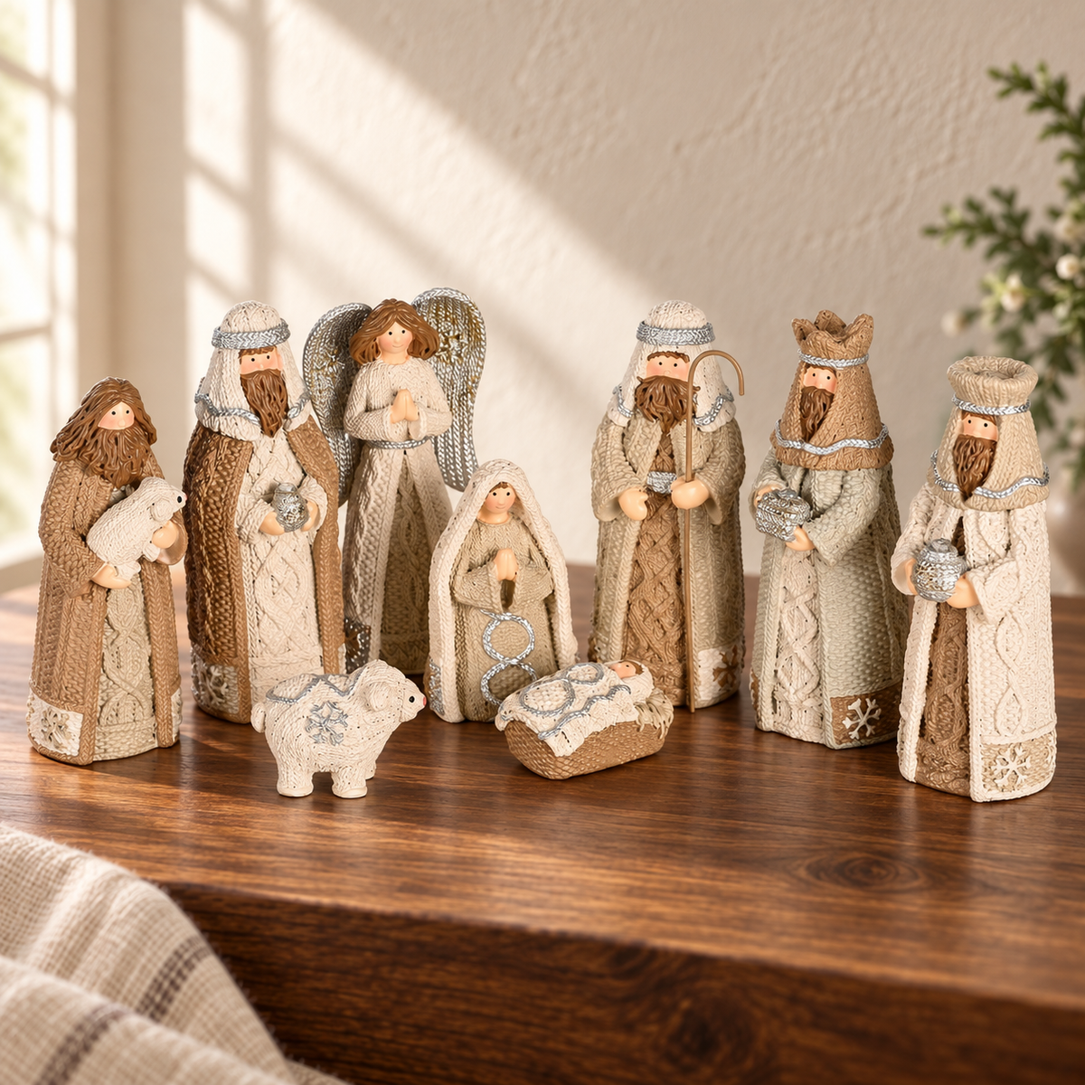 White Knitted-Look Nativity Set — 9 Pieces, 4-Inch — view 2