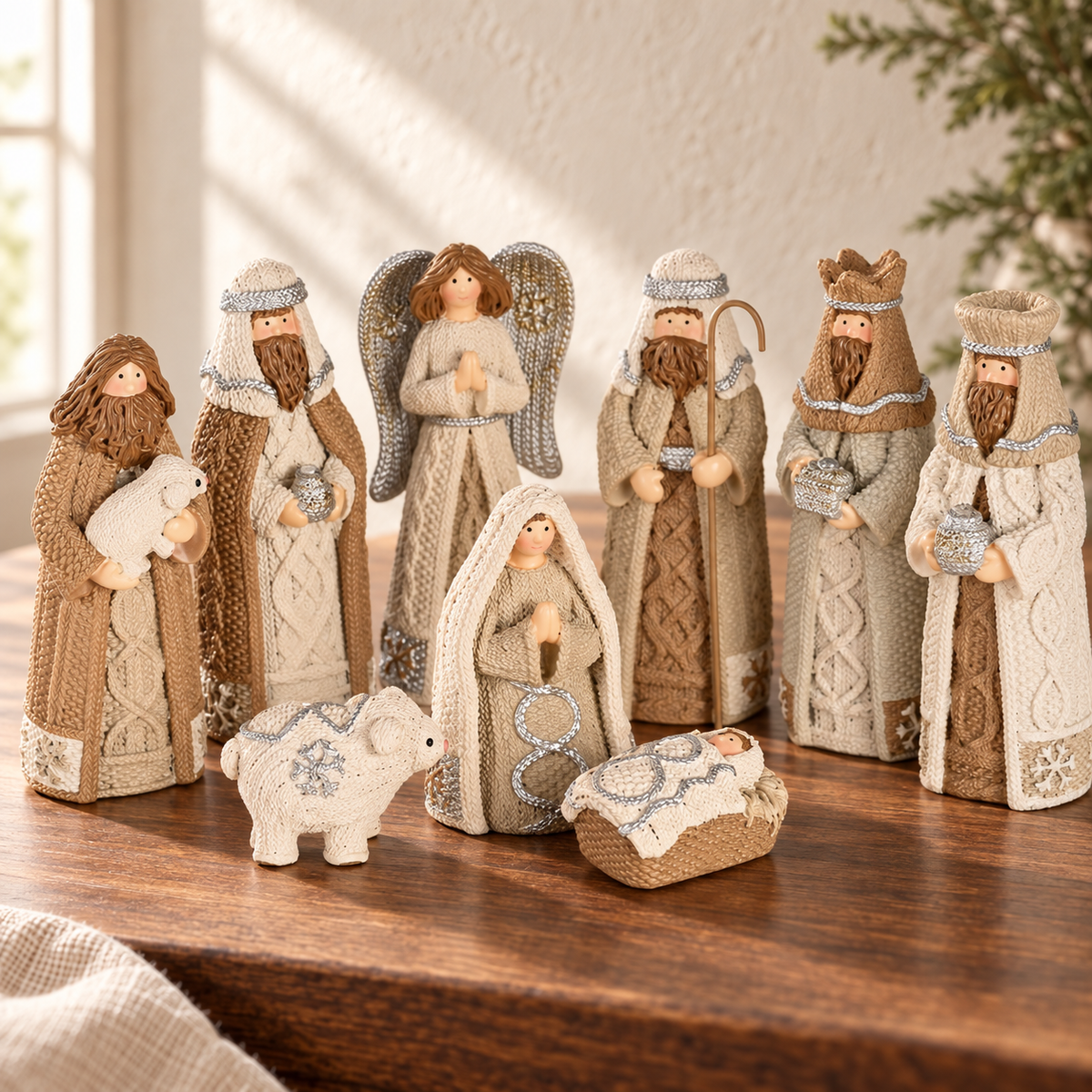 White Knitted-Look Nativity Set — 9 Pieces, 4-Inch — view 3
