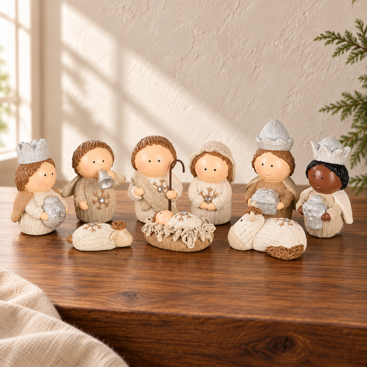 White Knitted-Look Nativity Set — 9 Pieces, 3.5-Inch — view 1
