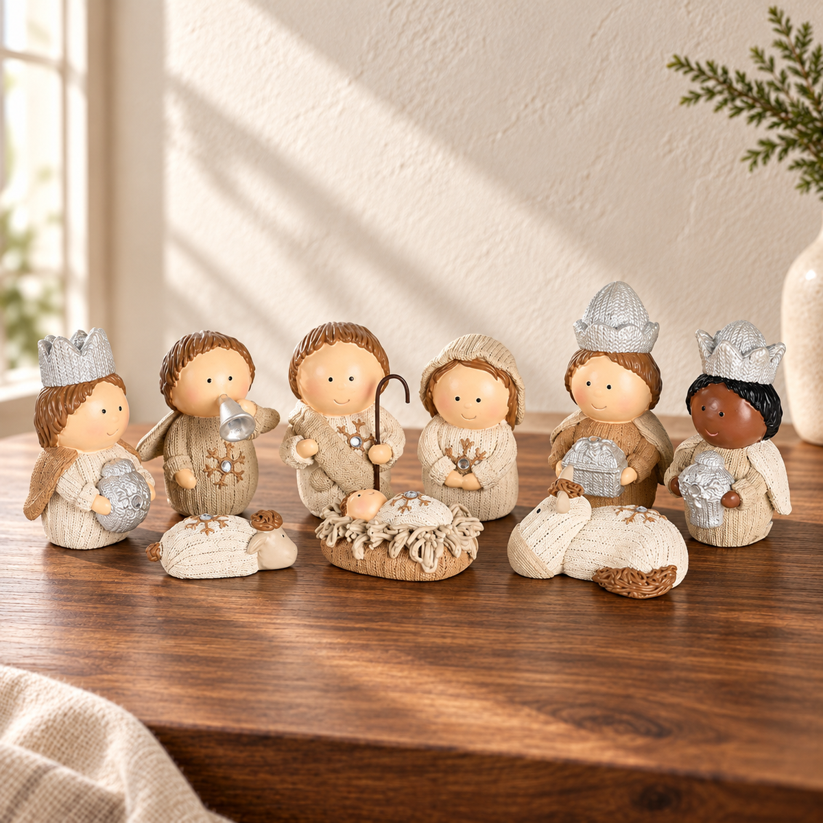 White Knitted-Look Nativity Set — 9 Pieces, 3.5-Inch — view 2