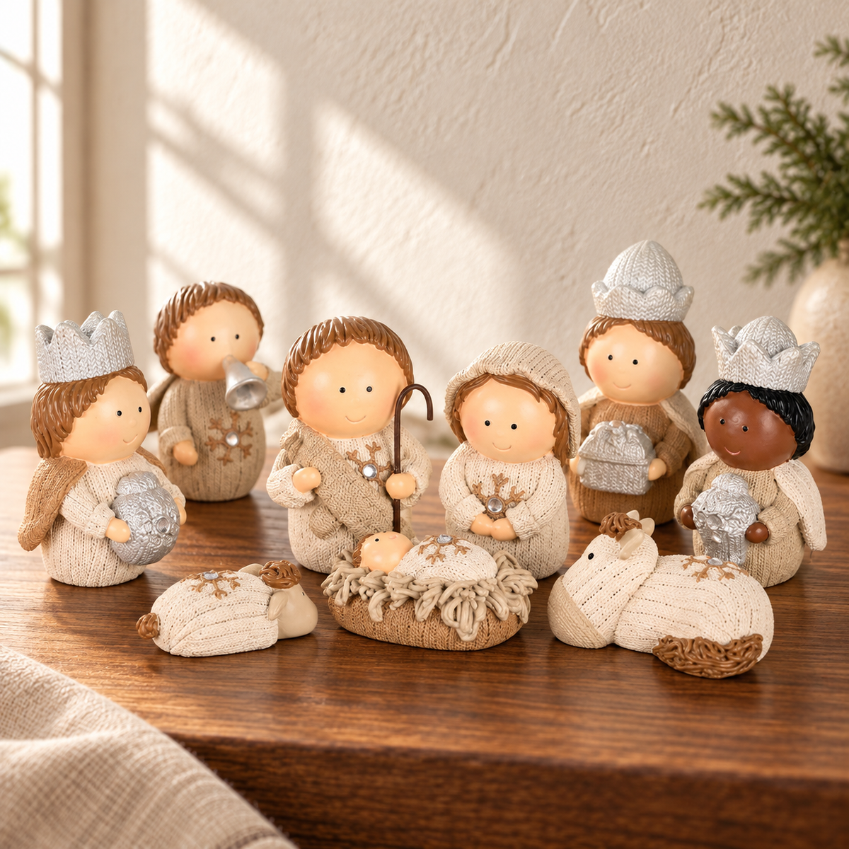 White Knitted-Look Nativity Set — 9 Pieces, 3.5-Inch — view 3