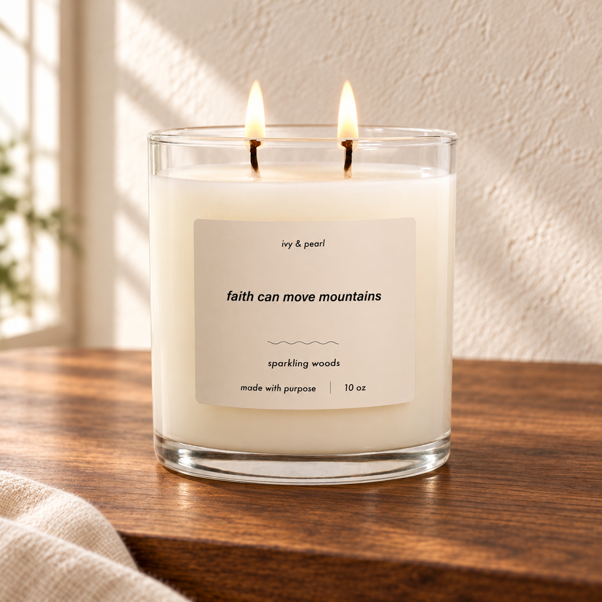 Faith Can Move Mountains Candle — Sparkling Woods — view 1