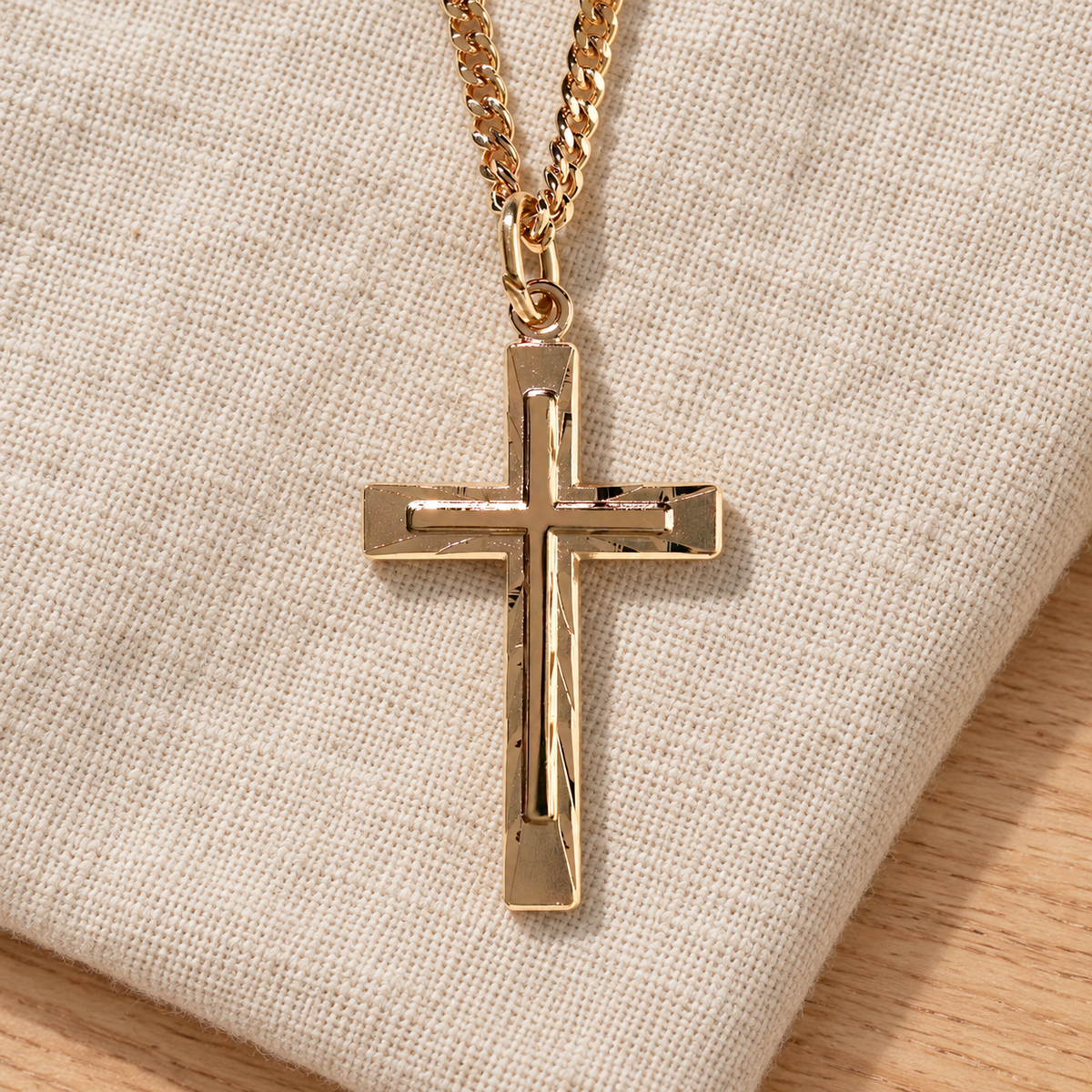 Psalm & Cedar — Necklace: Dimensional Gold-Plated Cross — 18-Inch Chain — supplier-reference-verified hero