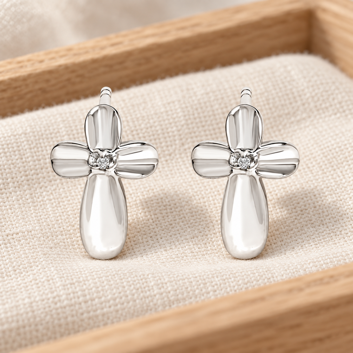 Psalm & Cedar | .925 Sterling Silver Diamond Floral Cross Studs