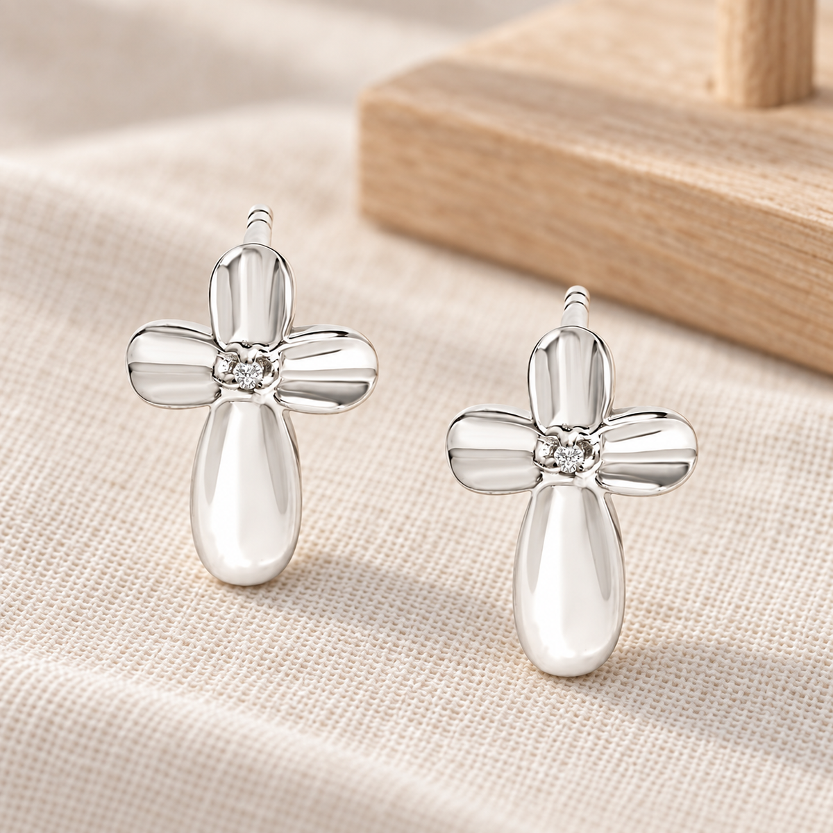 Psalm & Cedar | .925 Sterling Silver Diamond Floral Cross Studs