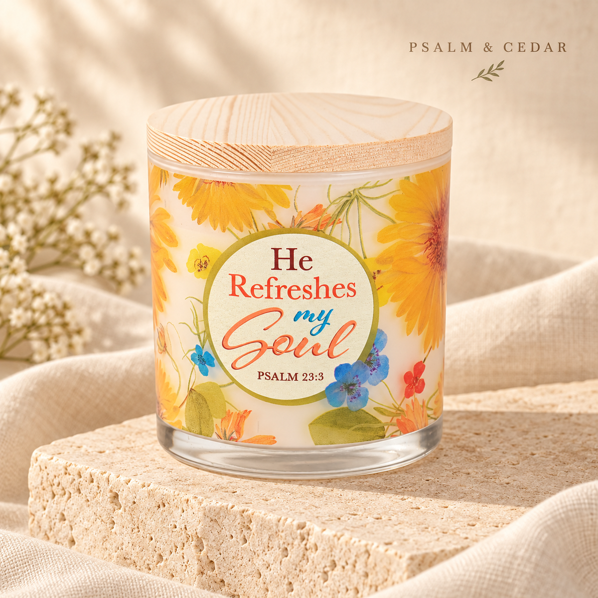 Psalm & Cedar — He Refreshes My Soul candle