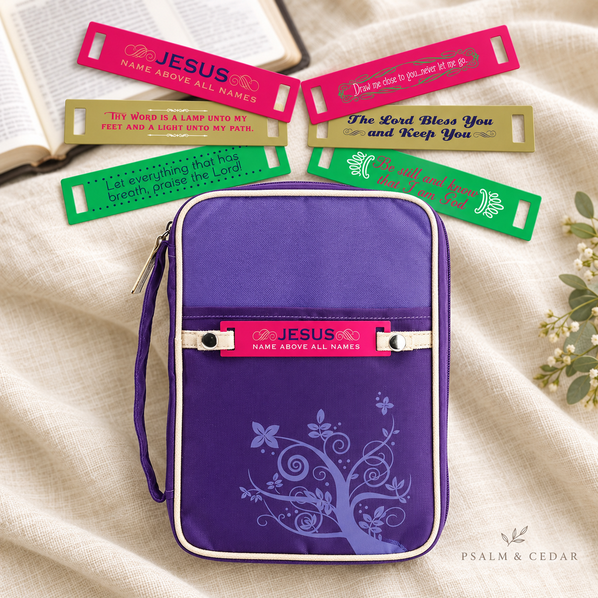 Psalm & Cedar — Purple Changeable Tag Bible Cover