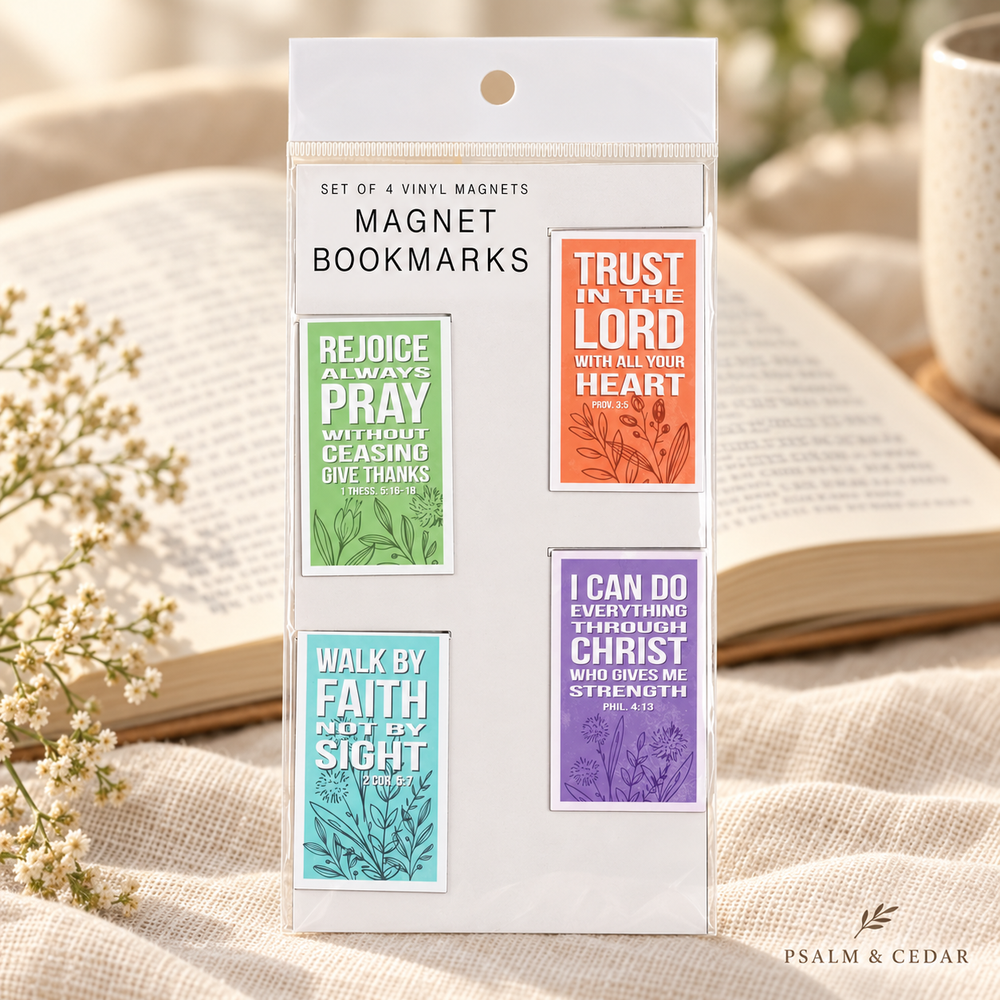 Psalm & Cedar — Floral Scripture Magnetic Bookmark Set