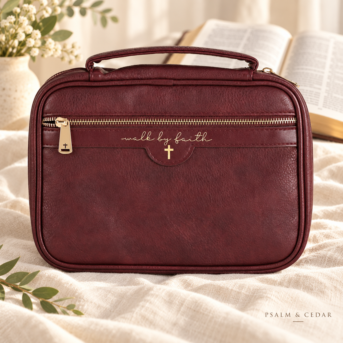 Psalm & Cedar — Walk by Faith Burgundy Bible Cover