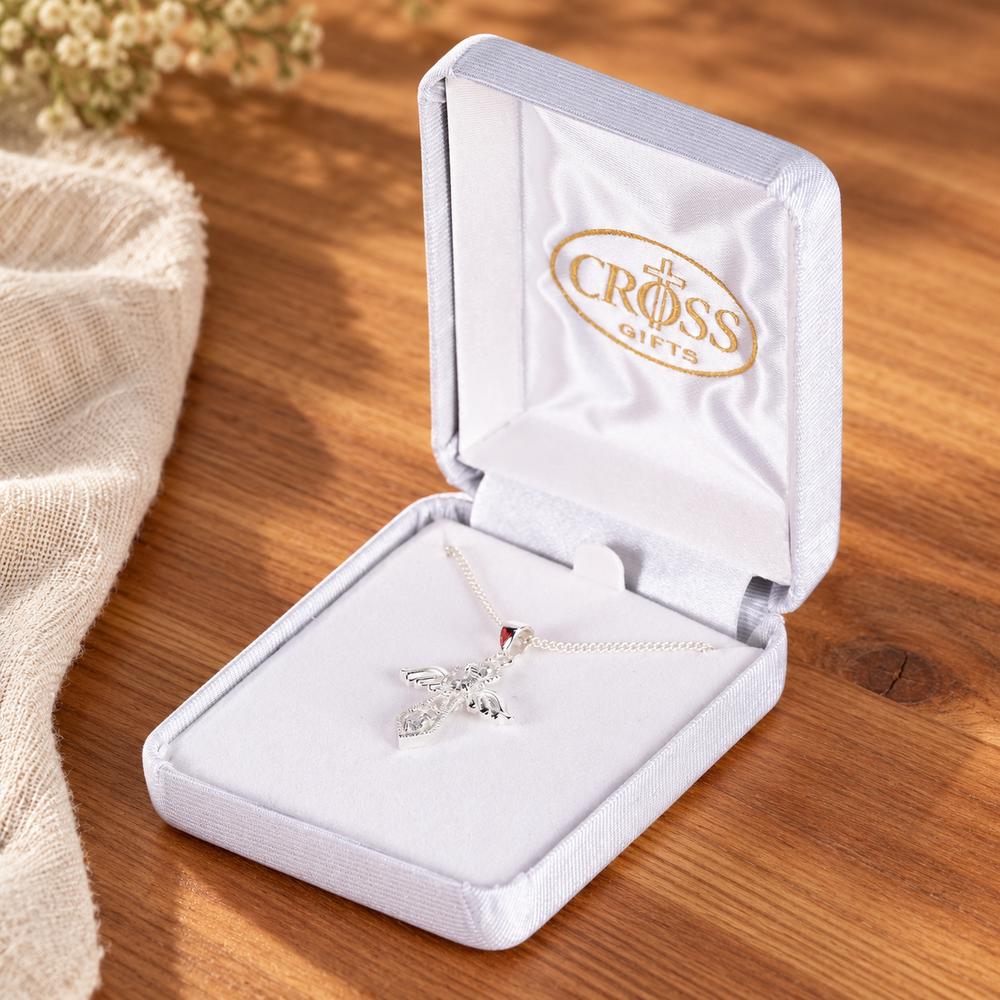 Psalm & Cedar — Angel Cross CZ Stones silver-plated necklace, view 3